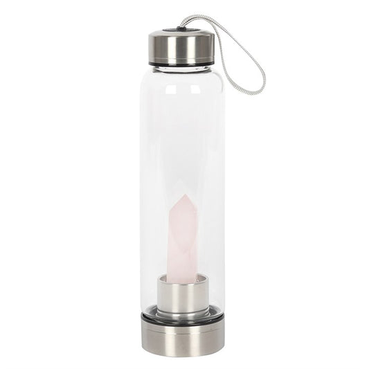 Rose Quartz Crystal Glass Water Bottle – 532ml Mindful Hydration Bottle with Protective Sleeve