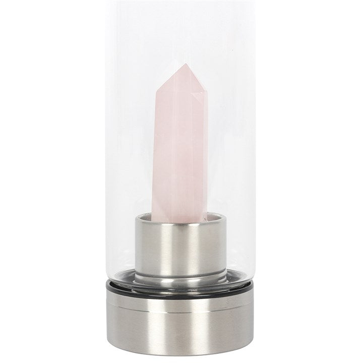 Rose Quartz Crystal Glass Water Bottle – 532ml Mindful Hydration Bottle with Protective Sleeve