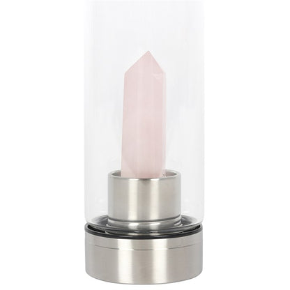 Rose Quartz Crystal Glass Water Bottle – 532ml Mindful Hydration Bottle with Protective Sleeve
