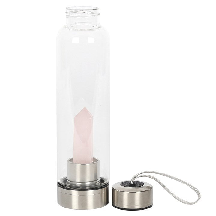Rose Quartz Crystal Glass Water Bottle – 532ml Mindful Hydration Bottle with Protective Sleeve
