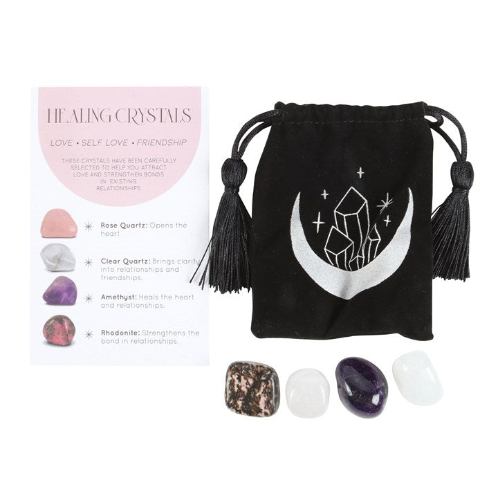 Love, Confidence & Friendship Crystal Set – Rose Quartz, Clear Quartz, Amethyst & Rhodonite