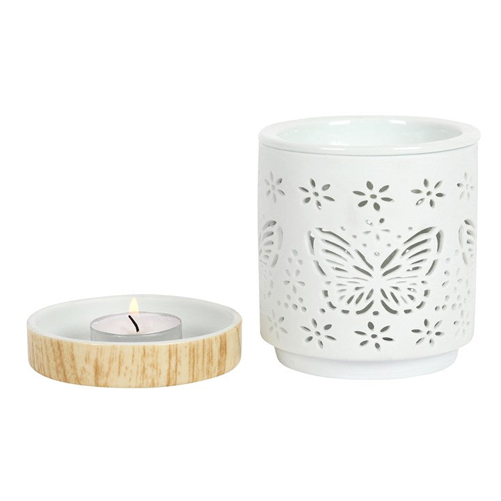 White Butterfly Oil Burner – Matte Ceramic Aroma & Wax Melt Burner for Transformation