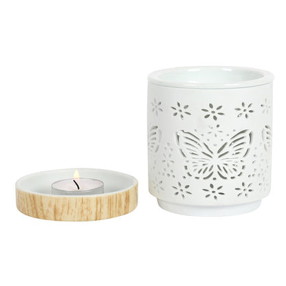 White Butterfly Oil Burner – Matte Ceramic Aroma & Wax Melt Burner for Transformation