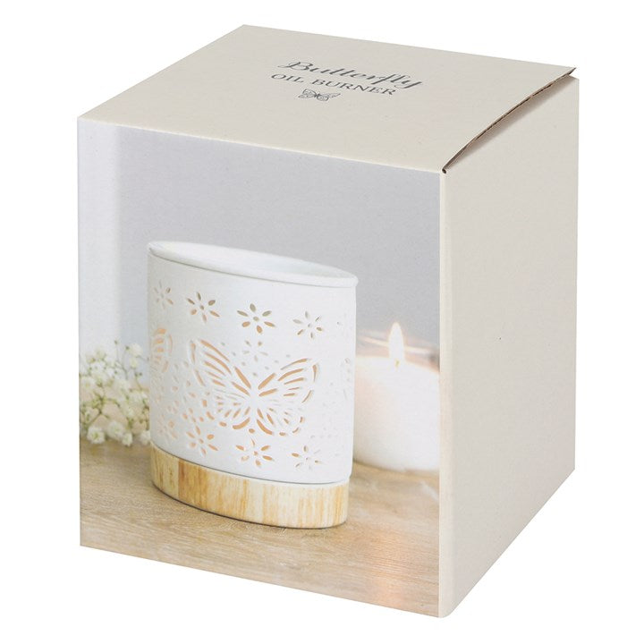 White Butterfly Oil Burner – Matte Ceramic Aroma & Wax Melt Burner for Transformation