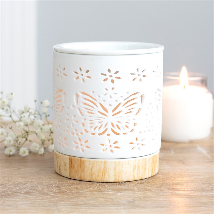 White Butterfly Oil Burner – Matte Ceramic Aroma & Wax Melt Burner for Transformation