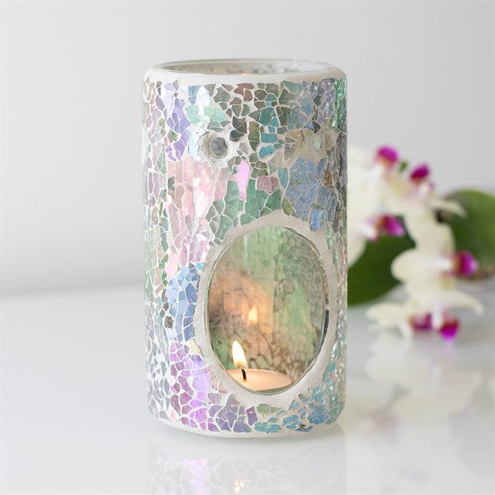 Light Blue Iridescent Crackle Oil Burner – Elegant Wax & Fragrance Diffuser for Calm & Clarity