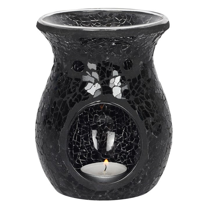 Large Black Mirrored Crackle Oil Burner – Elegant Ceramic Wax & Fragrance Diffuser