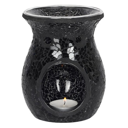 Large Black Mirrored Crackle Oil Burner – Elegant Ceramic Wax & Fragrance Diffuser
