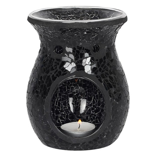 Large Black Mirrored Crackle Oil Burner – Elegant Ceramic Wax & Fragrance Diffuser