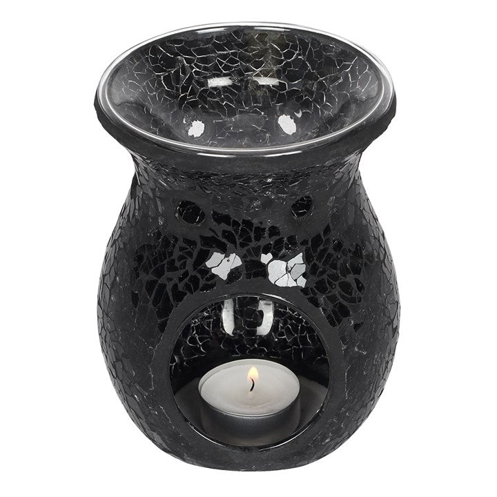 Large Black Mirrored Crackle Oil Burner – Elegant Ceramic Wax & Fragrance Diffuser
