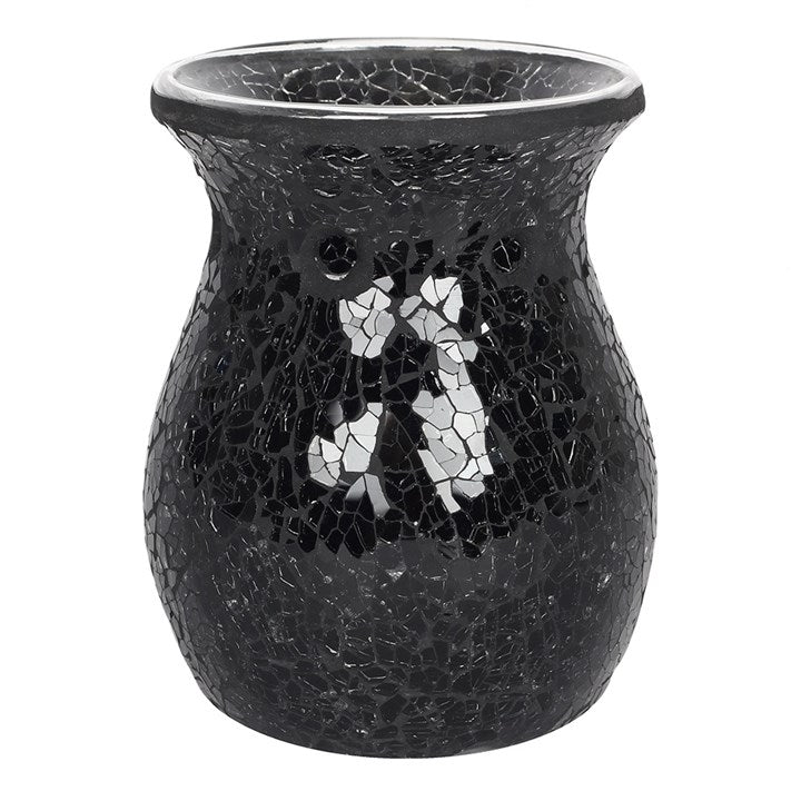 Large Black Mirrored Crackle Oil Burner – Elegant Ceramic Wax & Fragrance Diffuser
