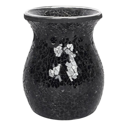 Large Black Mirrored Crackle Oil Burner – Elegant Ceramic Wax & Fragrance Diffuser