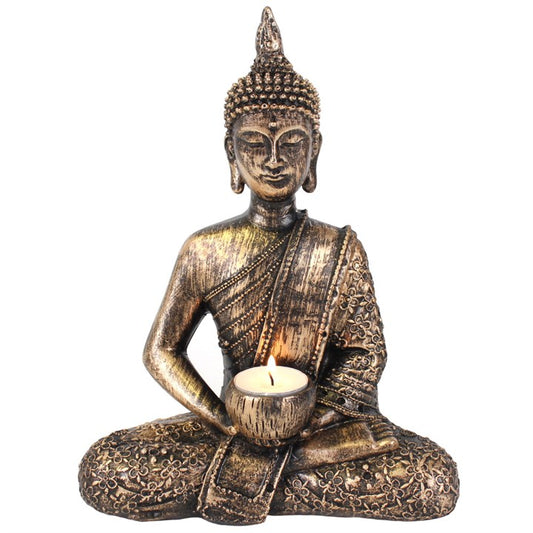 Rustic Thai-Inspired Tea Light Holder – Resin Candle Holder with Buddha Design