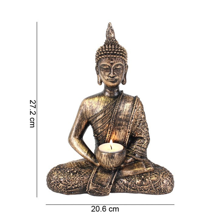 Rustic Thai-Inspired Tea Light Holder – Resin Candle Holder with Buddha Design