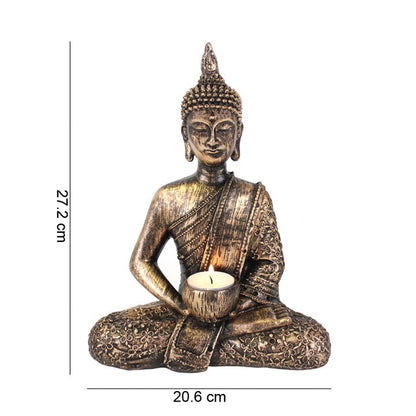 Rustic Thai-Inspired Tea Light Holder – Resin Candle Holder with Buddha Design