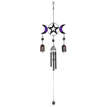 Triple Moon Windchime with Bells – Wiccan Lunar Symbolism in Glass, Metal & Resin
