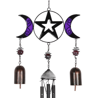 Triple Moon Windchime with Bells – Wiccan Lunar Symbolism in Glass, Metal & Resin