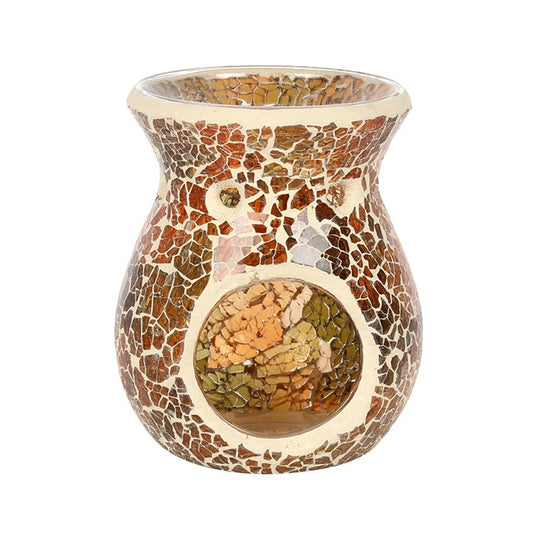 Brown Mirrored Crackle Oil Burner – Textured Ceramic Wax & Fragrance Diffuser for Natural Harmony