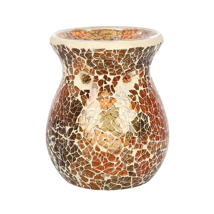 Brown Mirrored Crackle Oil Burner – Textured Ceramic Wax & Fragrance Diffuser for Natural Harmony