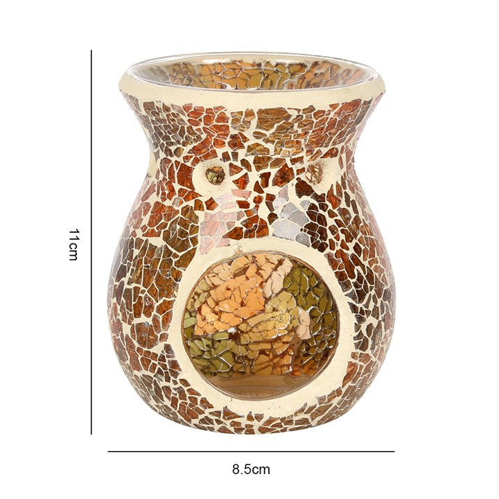 Brown Mirrored Crackle Oil Burner – Textured Ceramic Wax & Fragrance Diffuser for Natural Harmony