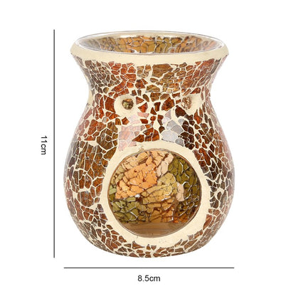 Brown Mirrored Crackle Oil Burner – Textured Ceramic Wax & Fragrance Diffuser for Natural Harmony