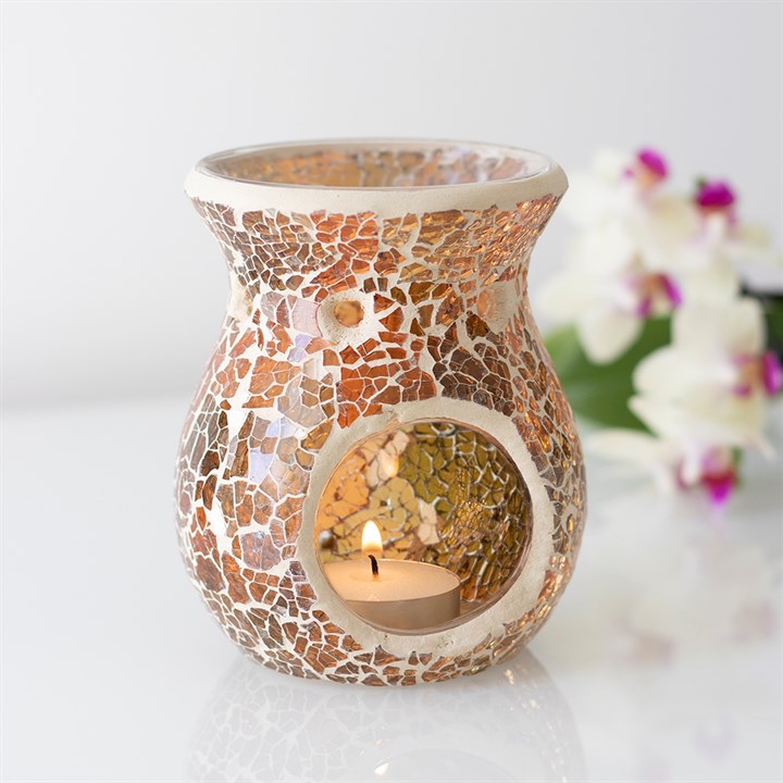 Brown Mirrored Crackle Oil Burner – Textured Ceramic Wax & Fragrance Diffuser for Natural Harmony