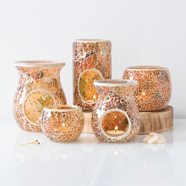 Brown Mirrored Crackle Oil Burner – Textured Ceramic Wax & Fragrance Diffuser for Natural Harmony