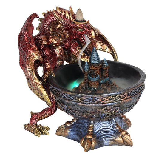 Large Dragon Bowl Backflow Incense Burner – Pearlescent Dragon & Castle Design