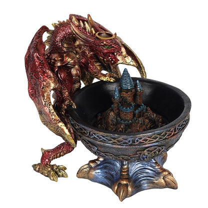 Large Dragon Bowl Backflow Incense Burner – Pearlescent Dragon & Castle Design