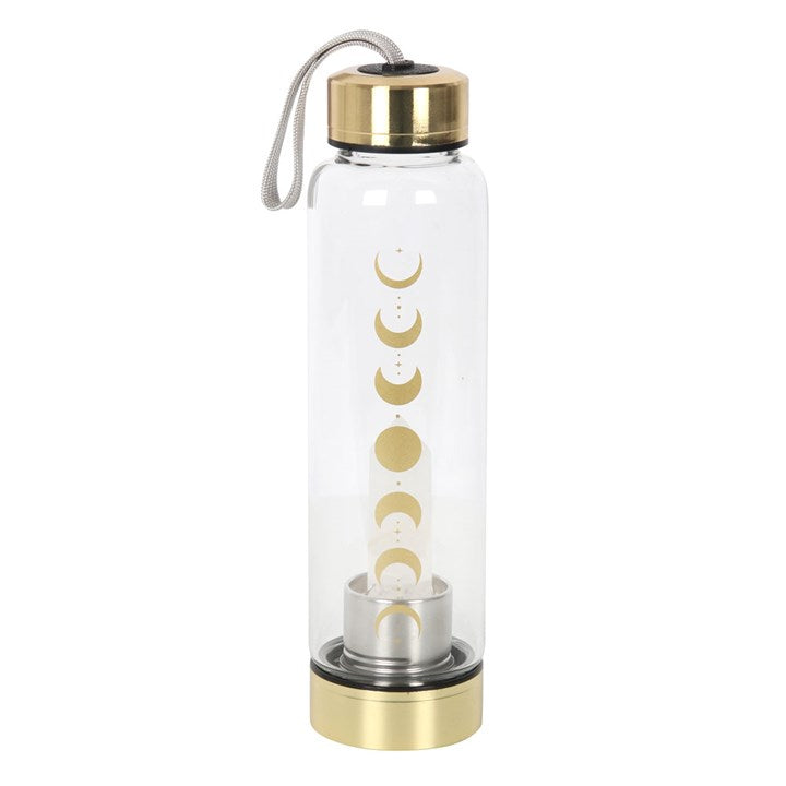 Moon Phases Clear Quartz Crystal Glass Water Bottle – Infused Hydration