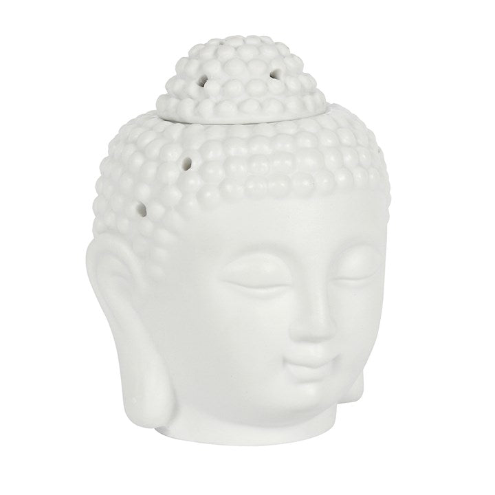 White Buddha Head Oil Burner – Matte Ceramic Aroma & Wax Melt Burner for Peace & Mindfulness