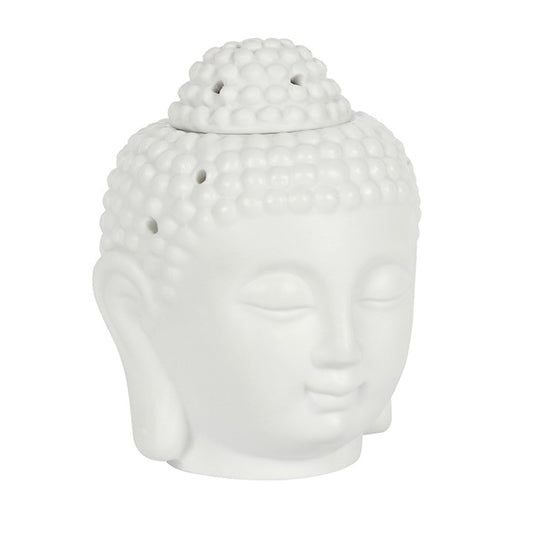White Buddha Head Oil Burner – Matte Ceramic Aroma & Wax Melt Burner for Peace & Mindfulness