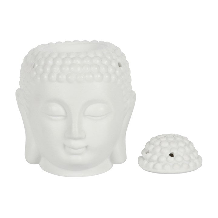 White Buddha Head Oil Burner – Matte Ceramic Aroma & Wax Melt Burner for Peace & Mindfulness