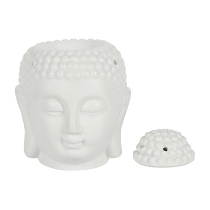 White Buddha Head Oil Burner – Matte Ceramic Aroma & Wax Melt Burner for Peace & Mindfulness