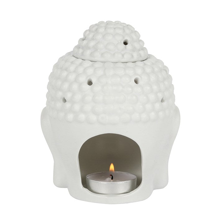 White Buddha Head Oil Burner – Matte Ceramic Aroma & Wax Melt Burner for Peace & Mindfulness