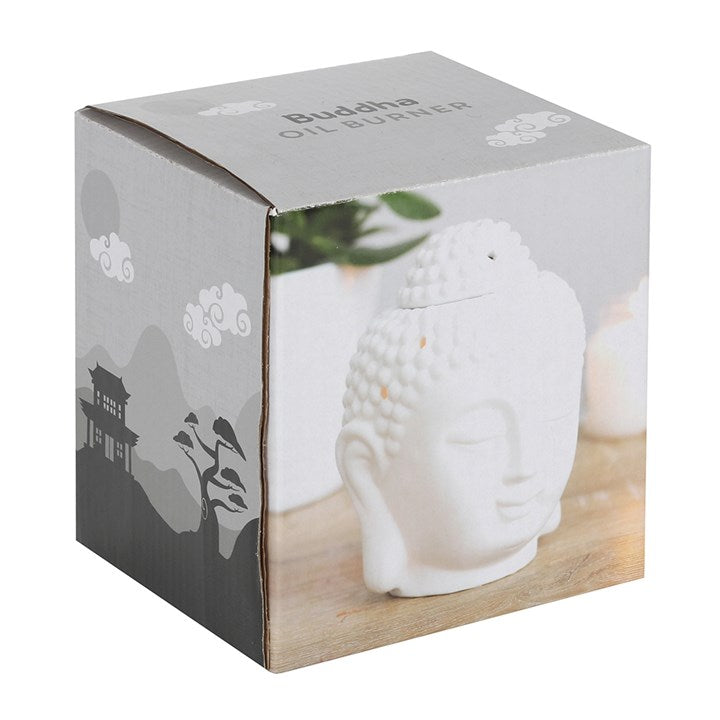 White Buddha Head Oil Burner – Matte Ceramic Aroma & Wax Melt Burner for Peace & Mindfulness