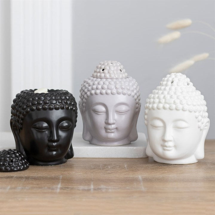 White Buddha Head Oil Burner – Matte Ceramic Aroma & Wax Melt Burner for Peace & Mindfulness