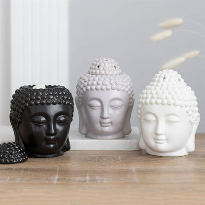 White Buddha Head Oil Burner – Matte Ceramic Aroma & Wax Melt Burner for Peace & Mindfulness