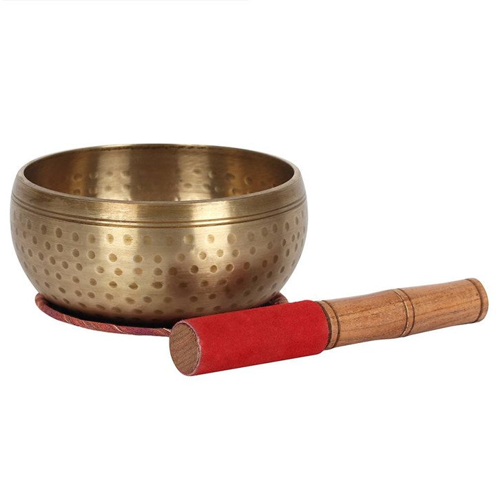 Beaten Brass Singing Bowl – 15cm Meditation Sound Healing Set with Striker & Cushion