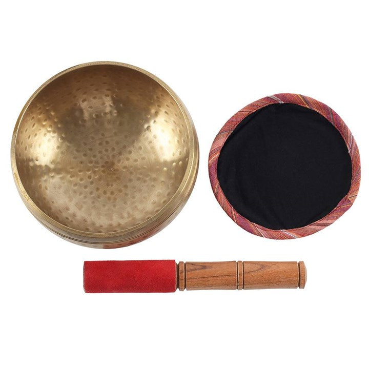 Beaten Brass Singing Bowl – 15cm Meditation Sound Healing Set with Striker & Cushion