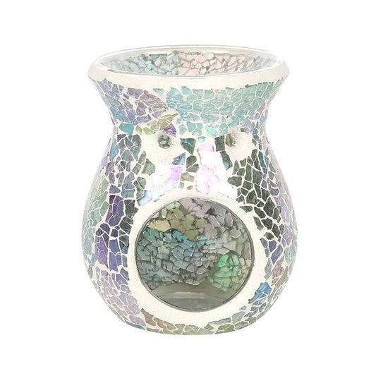 Small Light Blue Iridescent Crackle Oil Burner – Tranquil Wax & Fragrance Diffuser for Calm & Healing