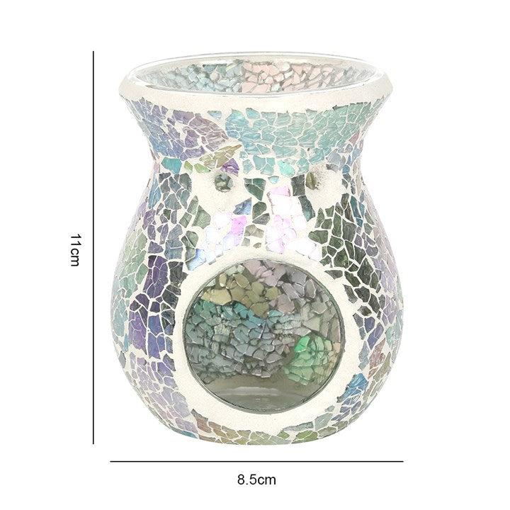 Small Light Blue Iridescent Crackle Oil Burner – Tranquil Wax & Fragrance Diffuser for Calm & Healing