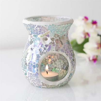 Small Light Blue Iridescent Crackle Oil Burner – Tranquil Wax & Fragrance Diffuser for Calm & Healing