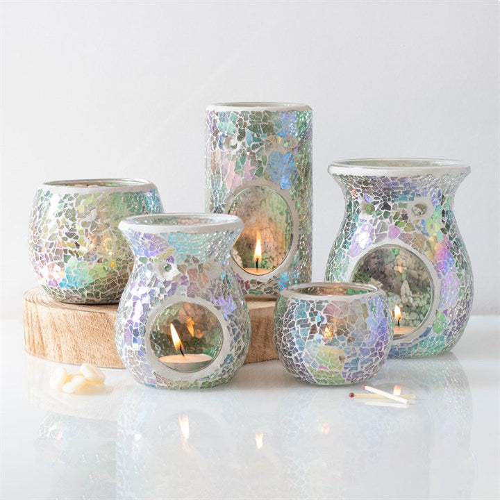 Small Light Blue Iridescent Crackle Oil Burner – Tranquil Wax & Fragrance Diffuser for Calm & Healing