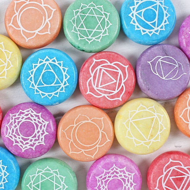 Set of 42 Chakra Meditation Stones in Wooden Box – Yoga, Reiki & Spiritual Healing Gift