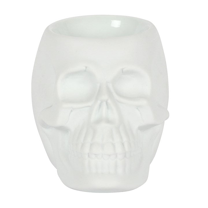 White Skull Oil Burner – Matt Ceramic Aroma Burner for Gothic & Alternative Home Décor