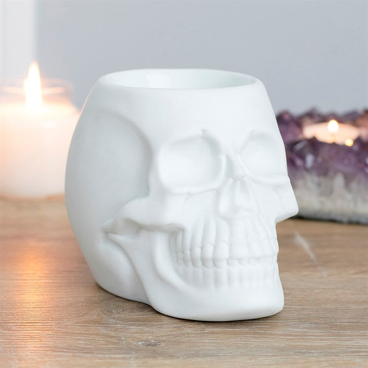White Skull Oil Burner – Matt Ceramic Aroma Burner for Gothic & Alternative Home Décor