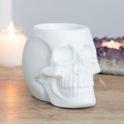 White Skull Oil Burner – Matt Ceramic Aroma Burner for Gothic & Alternative Home Décor