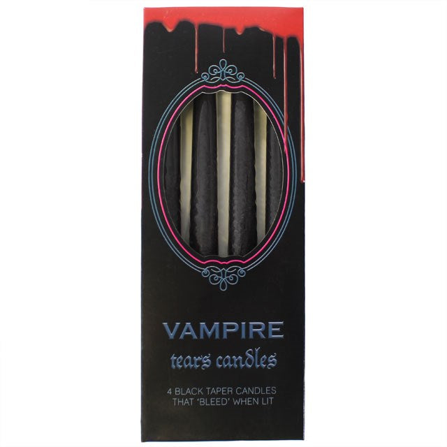 Set of 4 Vampire Tears Candles – Black Drip Red Gothic Halloween Taper Candles