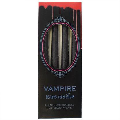 Set of 4 Vampire Tears Candles – Black Drip Red Gothic Halloween Taper Candles